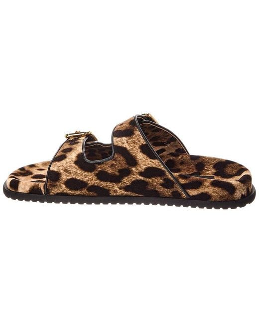 Dolce & Gabbana Brown Printed Velvet & Leather Slide