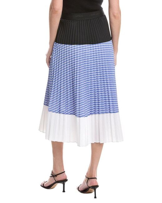 Karl Lagerfeld Blue Colorblock Pleated Skirt