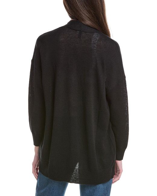 Eileen Fisher Black Open Front Linen-Blend Cardigan