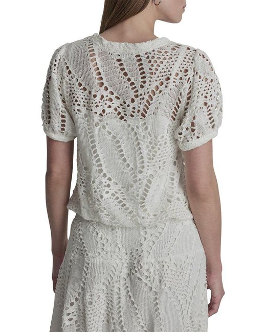 DKNY Gray Crochet Leaf Top