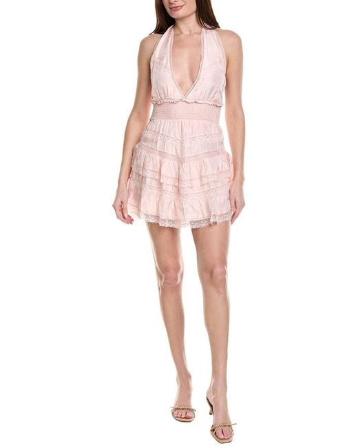 LoveShackFancy Pink Prim Silk Mini Dress