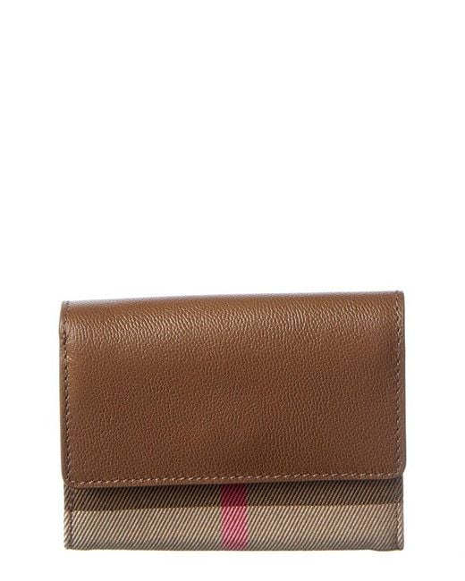 Burberry Brown Check E-Canvas & Leather Card Case