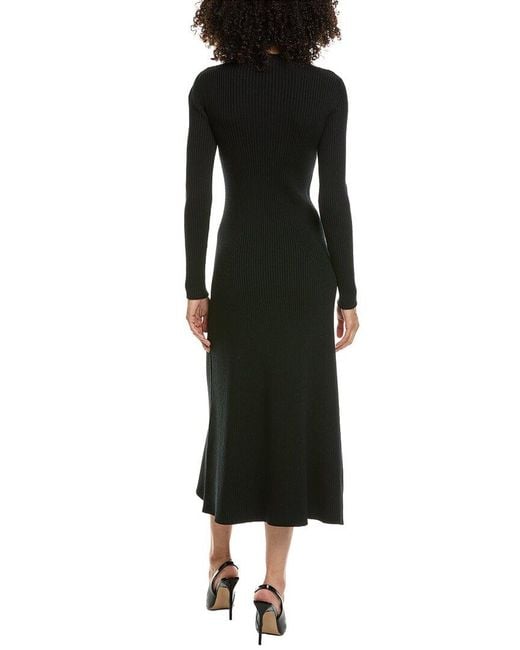 Prada Black Ribbed Wool-Blend Midi Dress