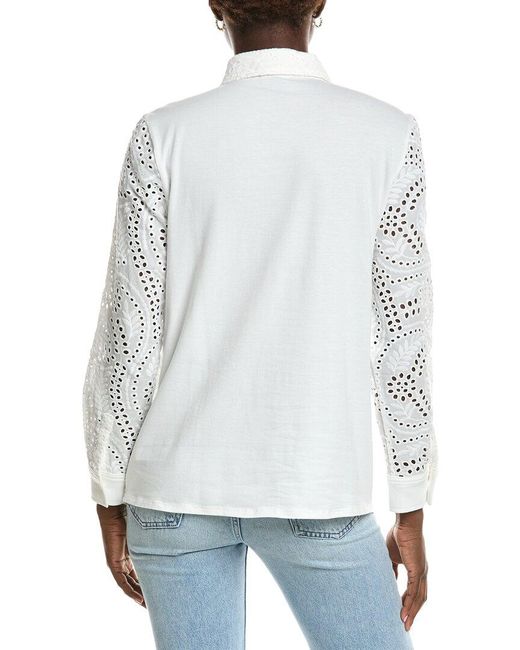 Jones New York White Scalloped Eyelet Blouse