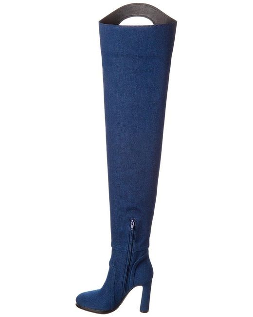 Burberry Blue Wader Porthole Detail Topstitched Denim Boot