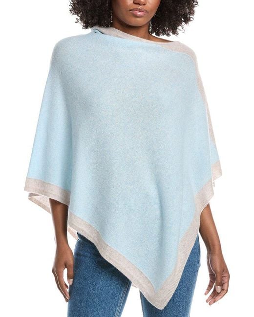 Forte Blue Cashmere Contrast Trim Cashmere Poncho