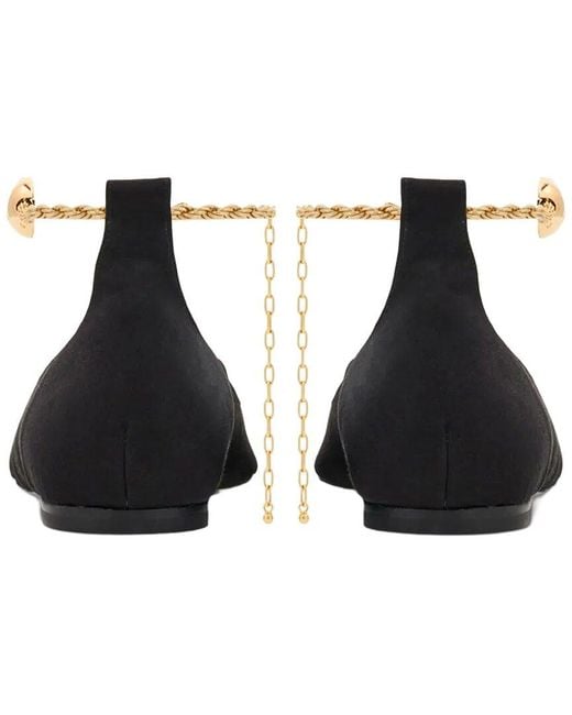 Ferragamo Black Cable-Link Chain Leather Ballet Flat