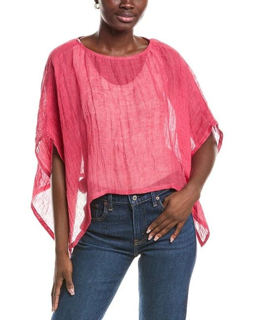 Eileen Fisher Red Bateau Neck Linen Top
