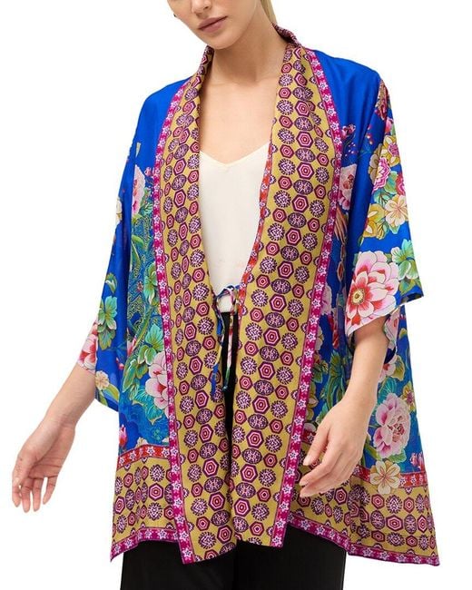 Johnny Was Blue Anthurium Silk Kimono