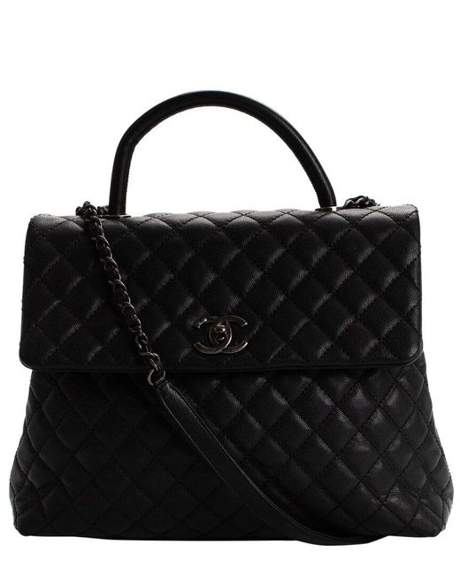Chanel Black Quilted Caviar Leather Large Coco Single Flap Bag (Authentic Pre- Owned)