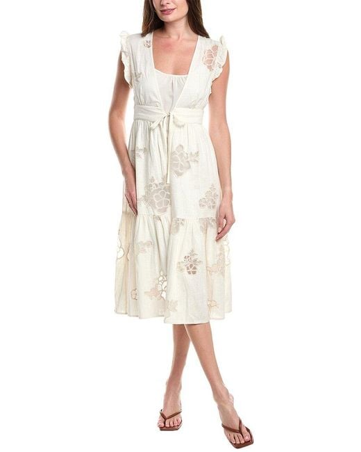Cabi Natural Laguna Linen-Blend Wrap Dress