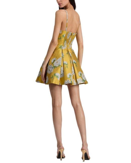 Alice + Olivia Yellow Isabelle Scoop Neck Pleated Flare Dress