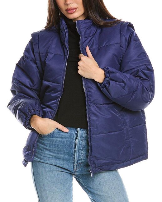 WeWoreWhat Blue Zip-off Sleeve Puffer Coat