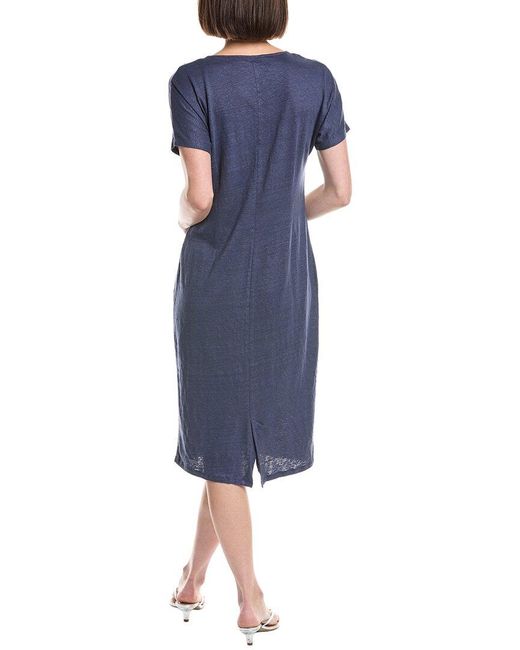 Majestic Filatures Blue Linen-Blend T-Shirt Dress