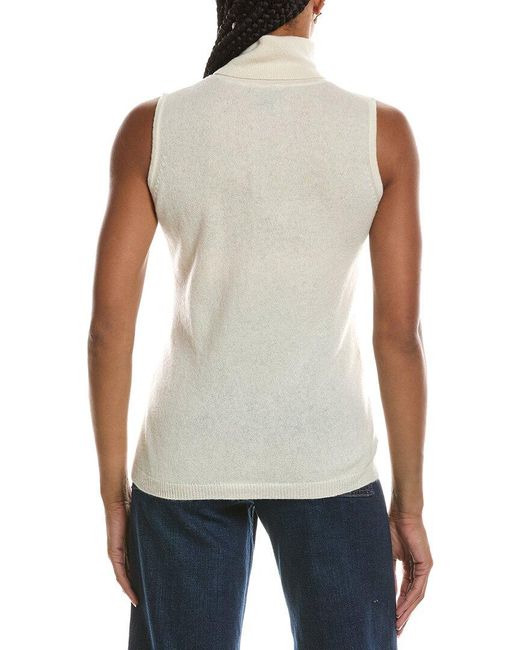 Forte White Basic Sleeveless Turtleneck 100% Cashmere Sweater