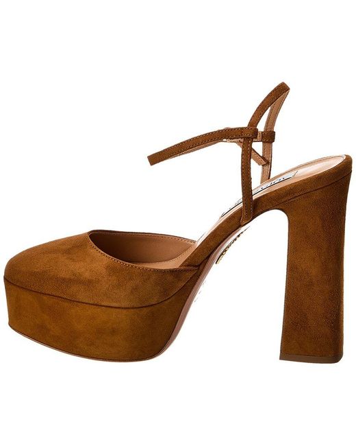 Aquazzura Brown Groove Plateau 120 Suede Platform Pump