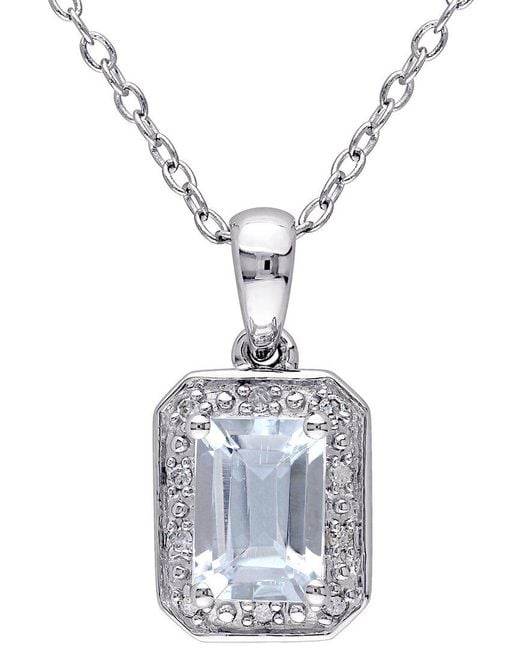 Rina Limor Metallic Silver 0.99 Ct. Tw. Diamond & Aquamarine Pendant Necklace