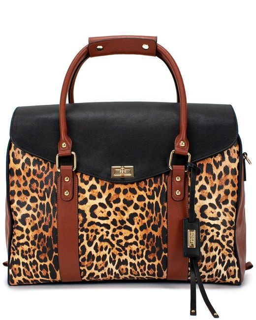 Badgley Mischka Brown Leopard Travel Tote Weekender Bag