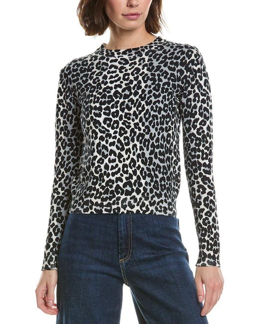 Brodie Cashmere Black Leopard Crewneck Cashmere-Blend Sweater