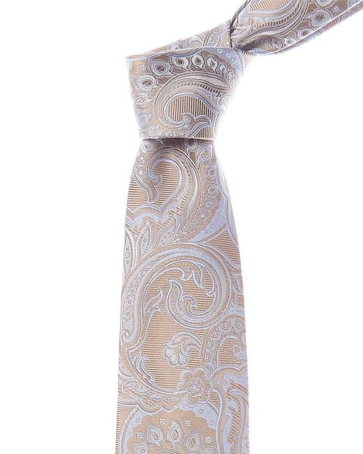 Etro White Paisley Silk Tie for men