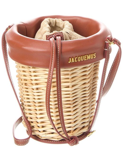 Jacquemus Pink Le Panier Seau Wicker & Leather Bucket Bag