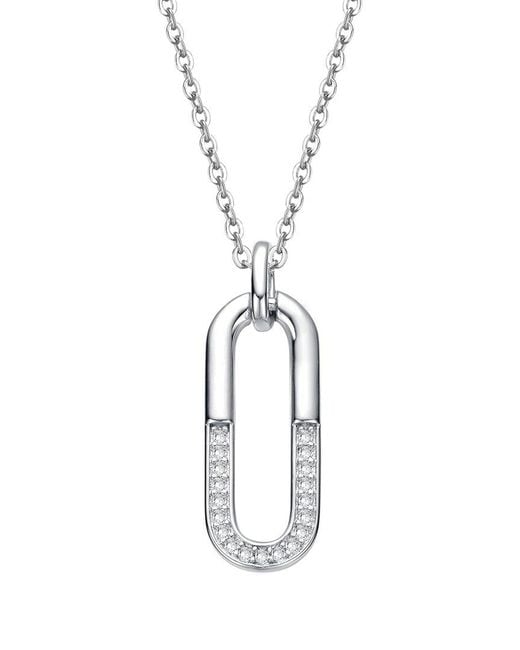 Genevive Jewelry Metallic Silver Cz Geometric Pendant Necklace
