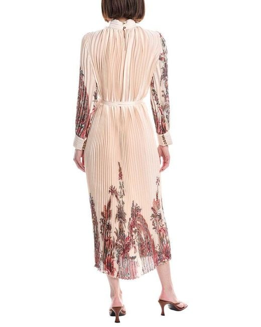 Beulah London Pink Boho Paisley Print Satin Pleated Midi Dress