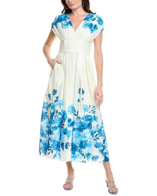 Taylor Blue Inset Waist Midi Dress