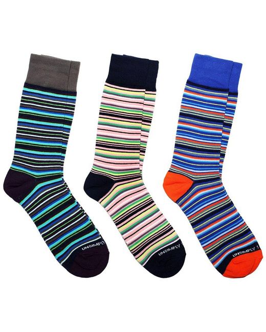Unsimply Stitched Blue 3-Pack Crew Socks for men