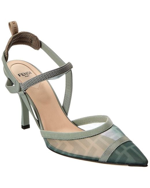Fendi Metallic Colibri Lite Ff Mesh & Leather Slingback Pump