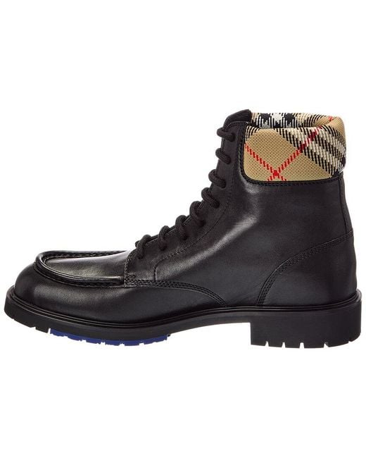 Burberry Black Check Leather Boot Leather Boot for men