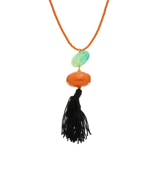 Kenneth Jay Lane White Plated Pearl Tassel Necklace