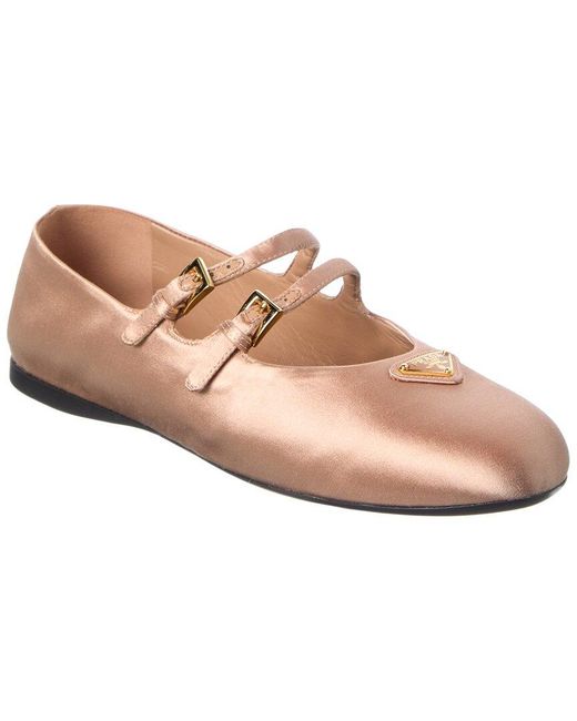 Prada Pink Logo Satin Ballerina Flat