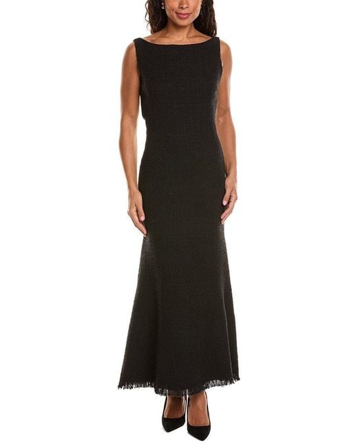 Oscar de la Renta Black Tweed Silk-Lined Midi Dress