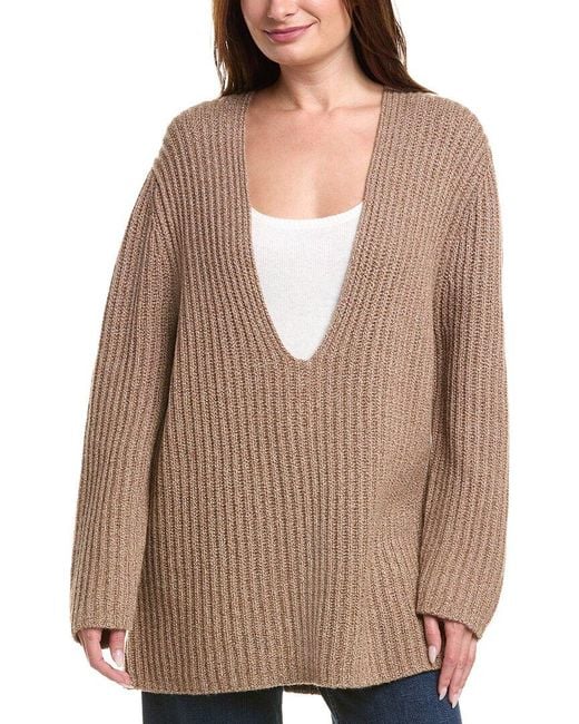 Leset Brown Emma Deep V-Neck Wool & Cashmere-Blend Sweater