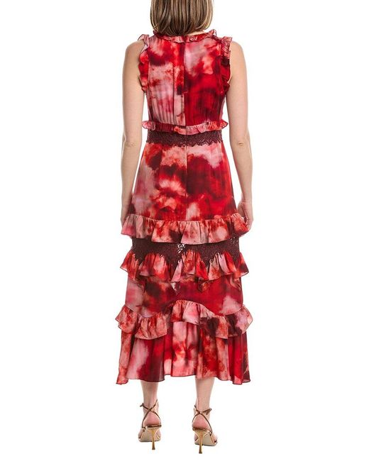 Marchesa Red V-Neck Maxi Dress