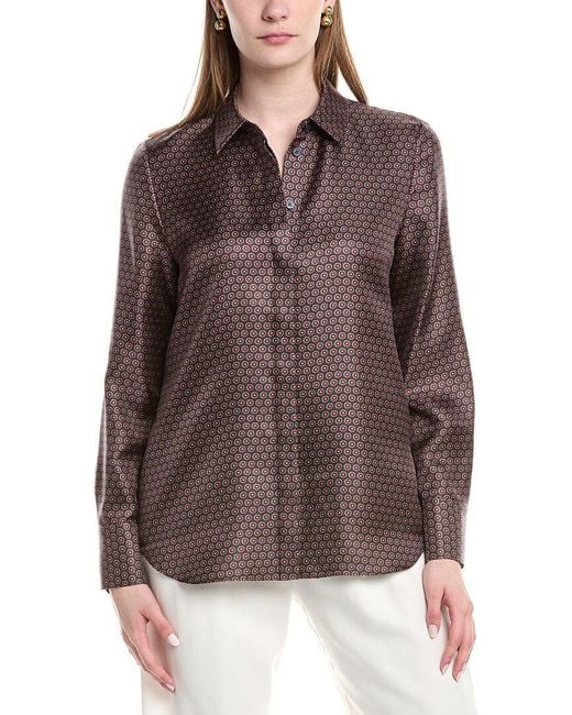 Lafayette 148 New York Brown Scottie Silk Blouse