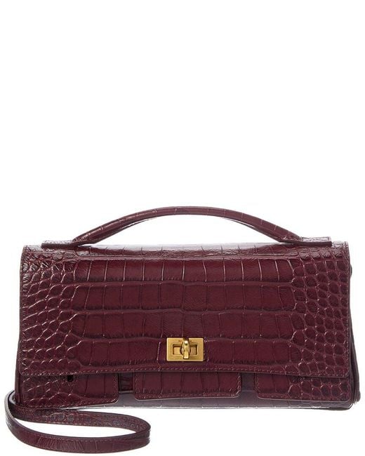 Balenciaga Purple Croc-Embossed Shoulder Bag