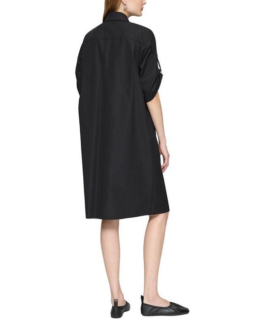 Lafayette 148 New York Black Plus W Tab Sleeve Popover Dress
