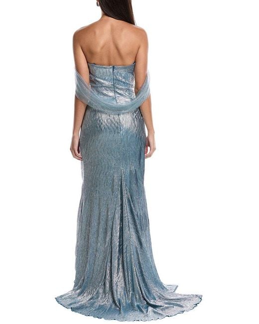 Rene Ruiz Blue Off-Shoulder Metallic Gown