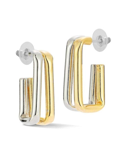 Glaze Jewelry Metallic Plated Two-Tone Elongated Rectangular Hoop Earrings