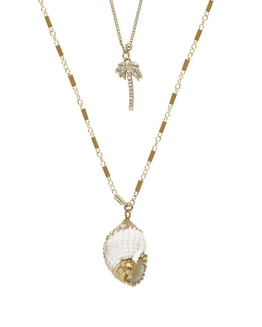 Ettika Metallic 18K Plated Palm Tree & Shell Necklace Set