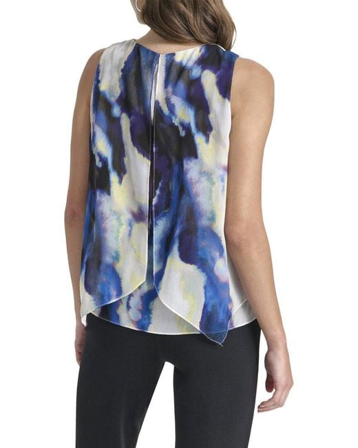 DKNY Blue V-Neck Sleeveless Top