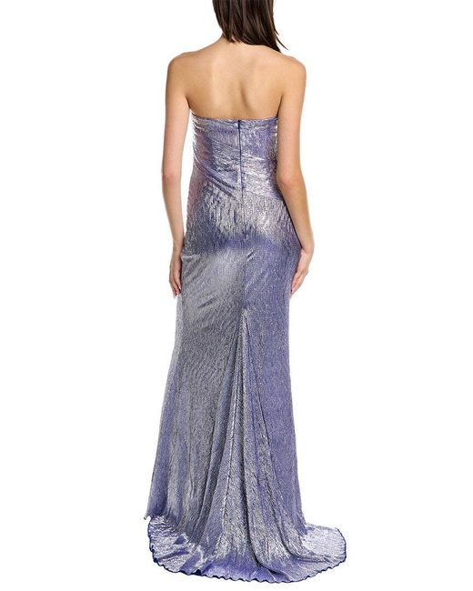 Rene Ruiz Purple Metallic Strapless Gown