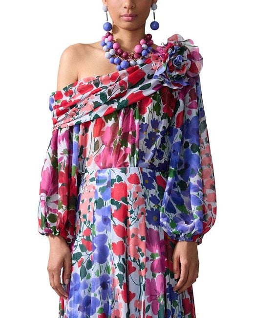 Carolina Herrera Red One Shoulder Draped Top