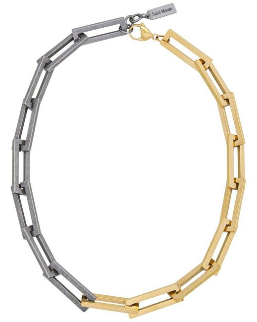 st. Moran Metallic 18K Plated Mixed Metal Oversized Rectangular Paperclip Chain Necklace