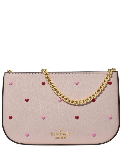 Kate Spade Pink Madison Heart Studs Lilly Leather Pochette