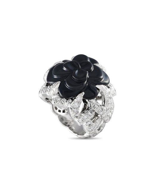 Chanel Multicolor 18K 2.50 Ct. Tw. Diamond & Onyx Camellia Ring (Authentic Pre-Owned)