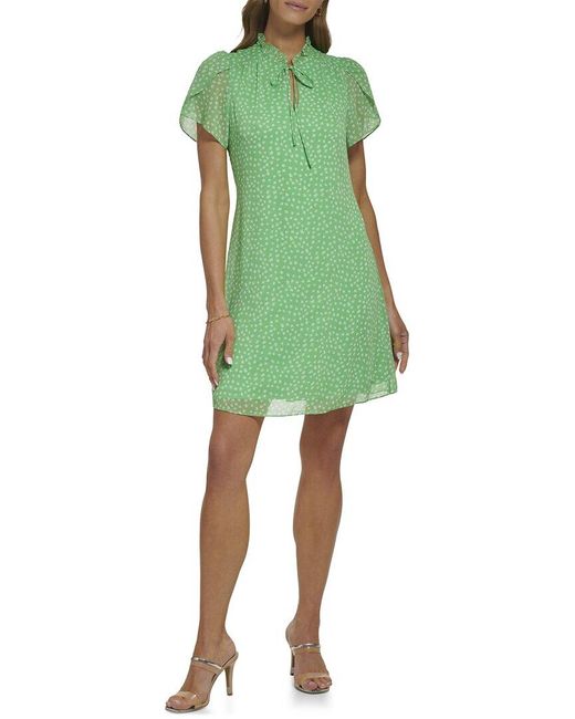 DKNY Green Envelope Sleeve Ruffle Dress