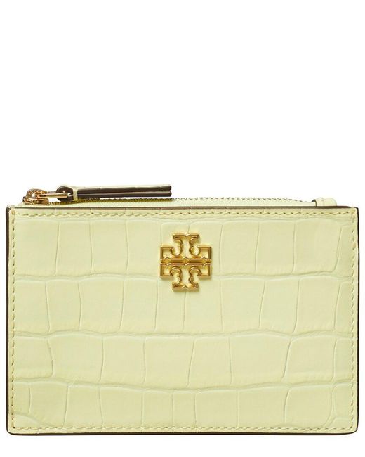 Tory Burch Natural Britten Embossed Zip Leather Card Case